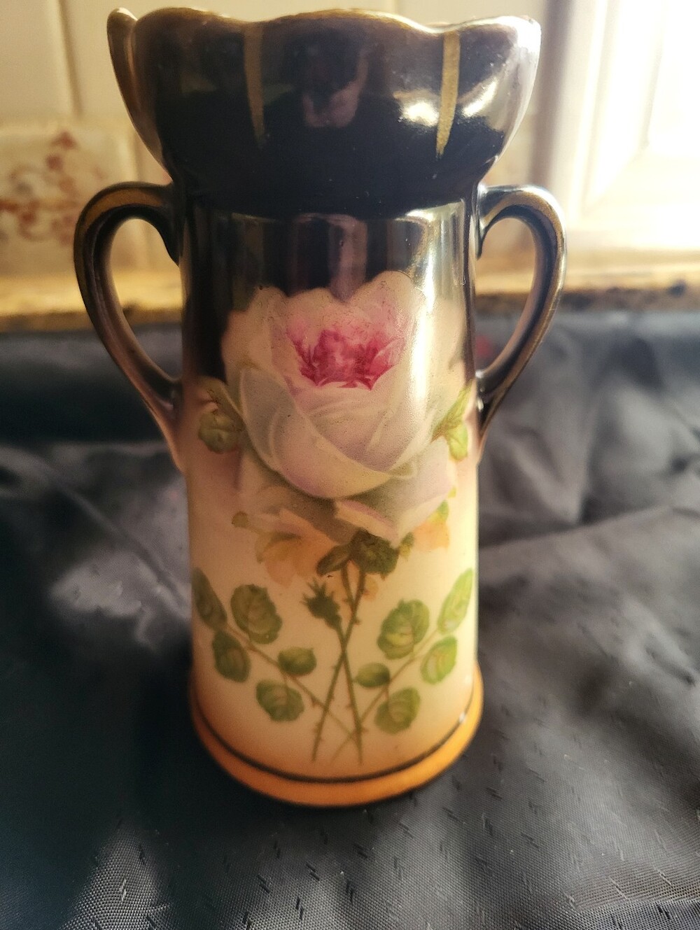 Stamped Cechalovakia 5.25 Inch Hanfpainted Rose Vase